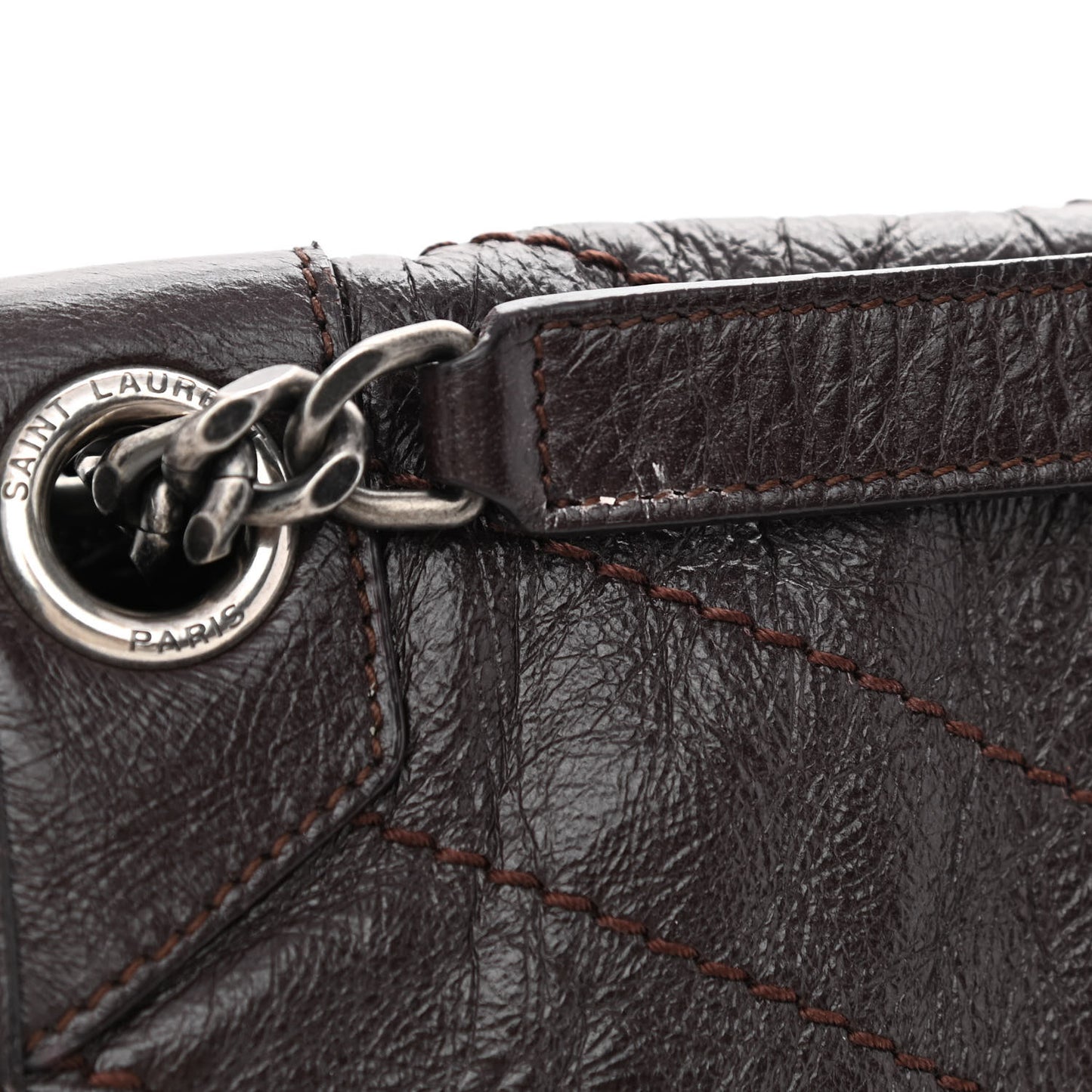 Crinkled Calfskin Matelasse Monogram Medium Niki Chain Satchel Western Moka