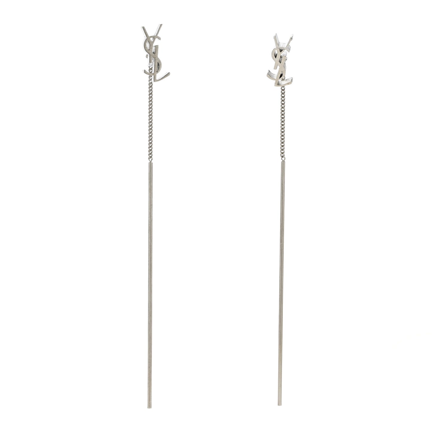 Metal Monogram Pendant Threader Earrings Silver