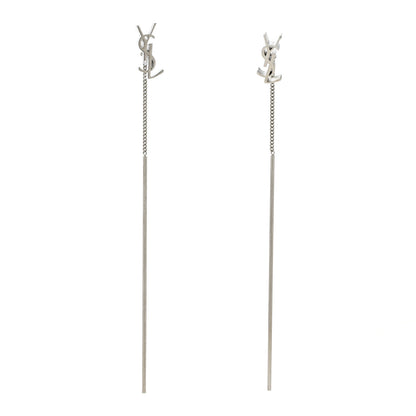 Saint Laurent Metal Monogram Pendant Threader Earrings Silver 1 of 5
