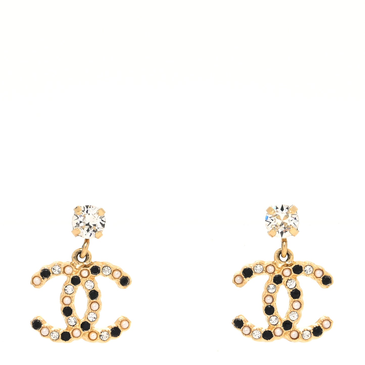 Resin Crystal Pearl CC Drop Earrings Gold Black