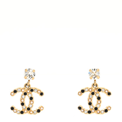 Chanel Resin Crystal Pearl CC Drop Earrings Gold Black 1 of 4