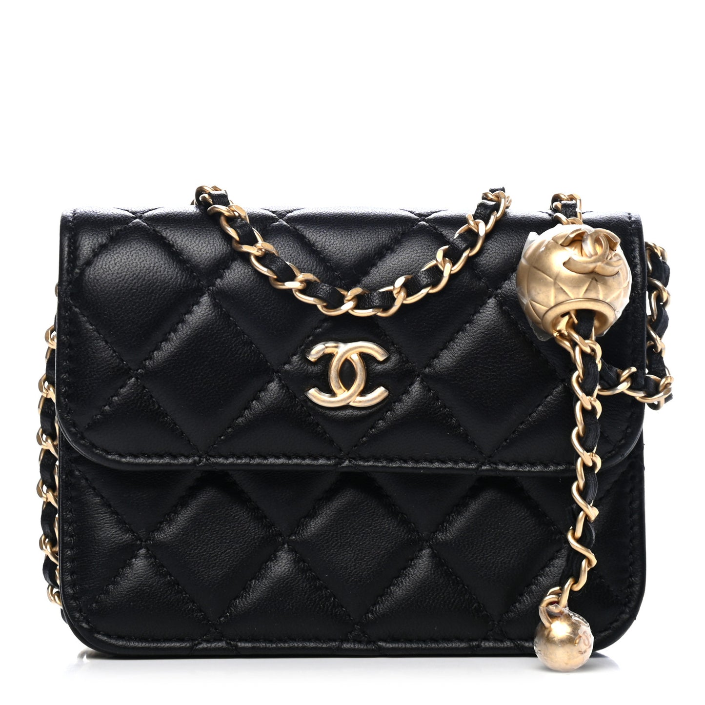 Lambskin Quilted Pearl Crush Clutch With Chain Black