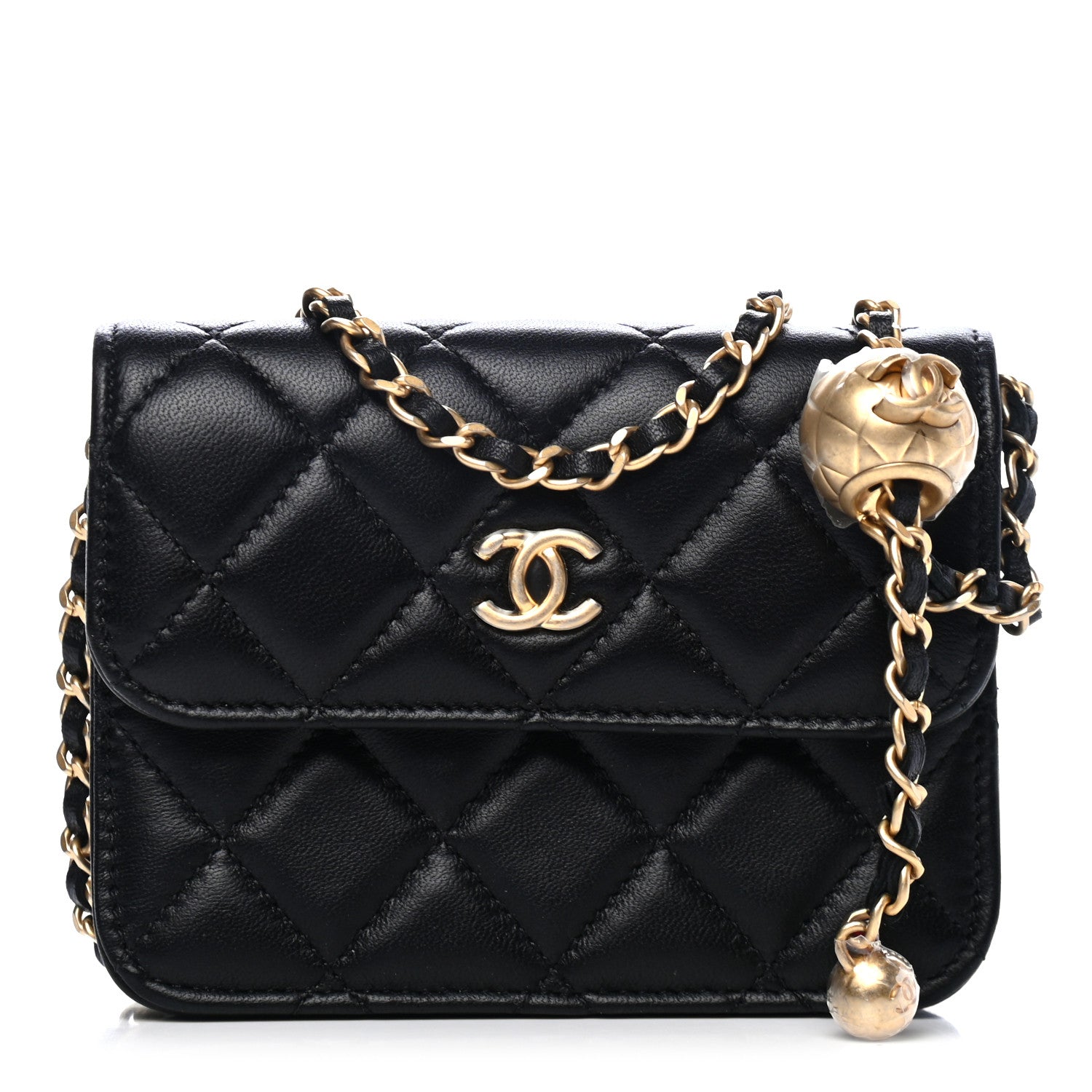 Chanel Lambskin Quilted Pearl Crush Clutch With Chain Black 1 of 4