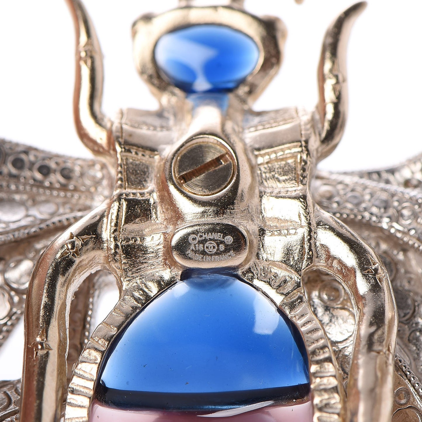 Crystal Gripoix Poured Glass CC Butterfly Brooch Gold