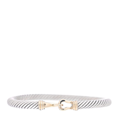 David Yurman Sterling Silver 14K Yellow Gold 5mm Cable Classic Buckle Bracelet 1 of 4