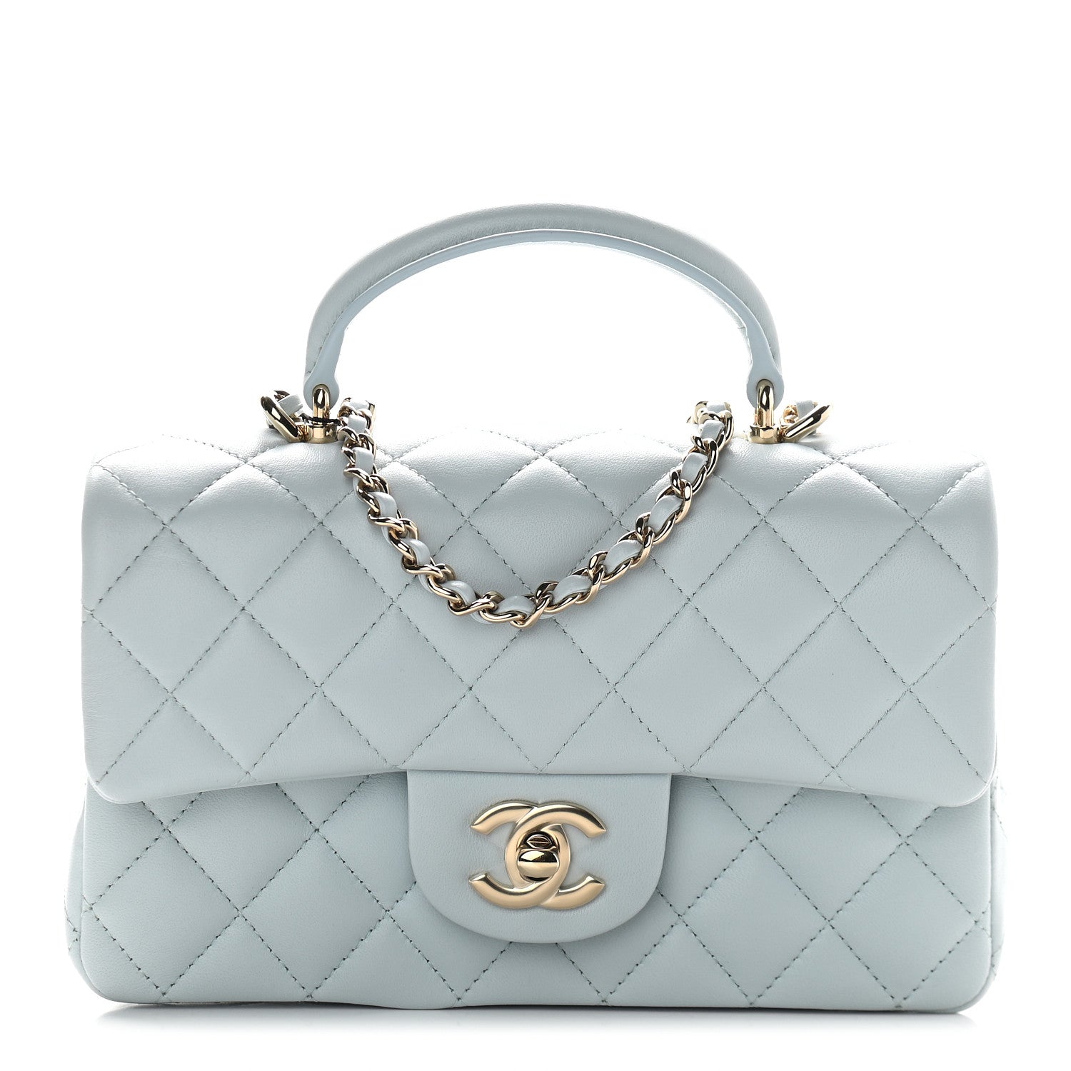 Chanel Lambskin Quilted Mini Top Handle Rectangular Flap Light Blue 1 of 9