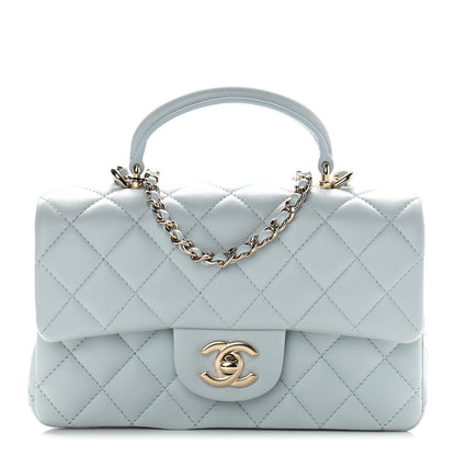 Chanel Lambskin Quilted Mini Top Handle Rectangular Flap Light Blue 1 of 9