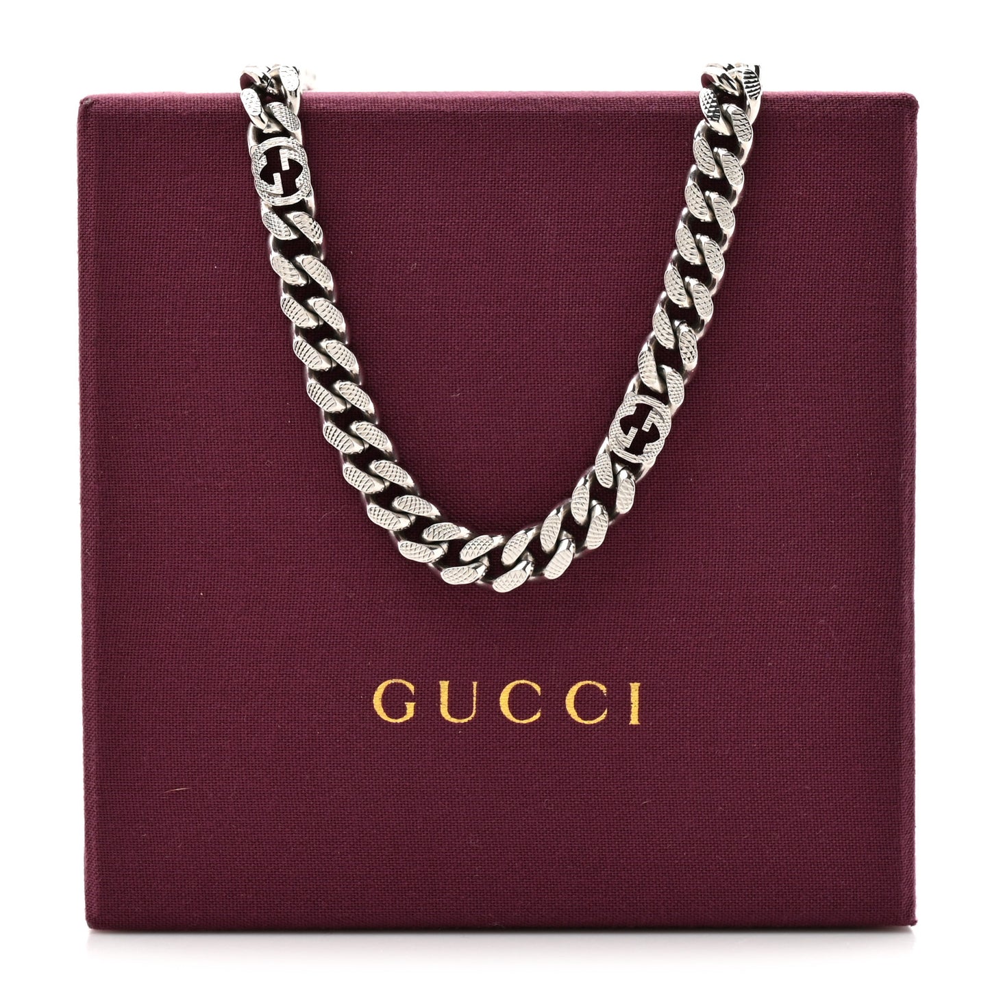 Palladium Interlocking G Gurmette Chain Necklace Silver