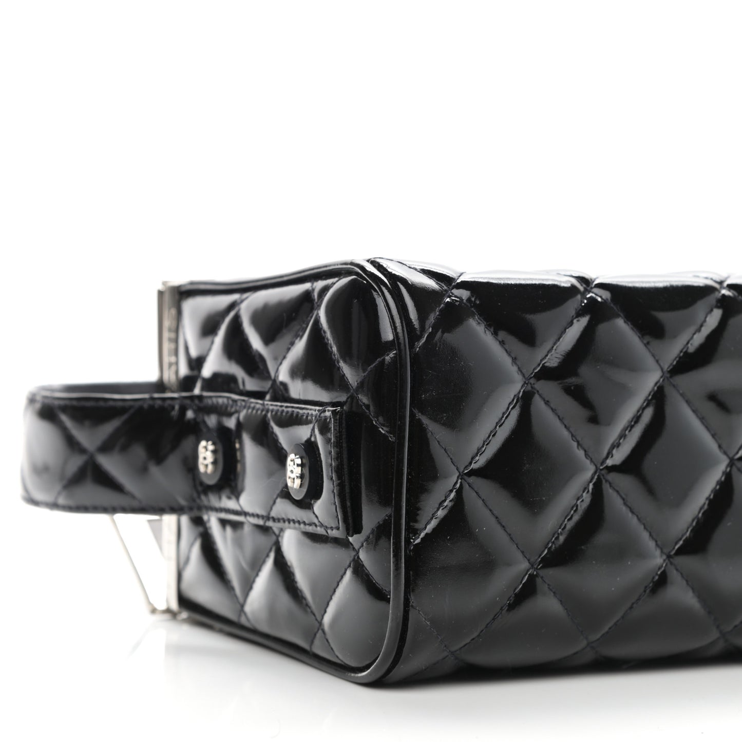 Patent Quilted Vanity Clutch Black