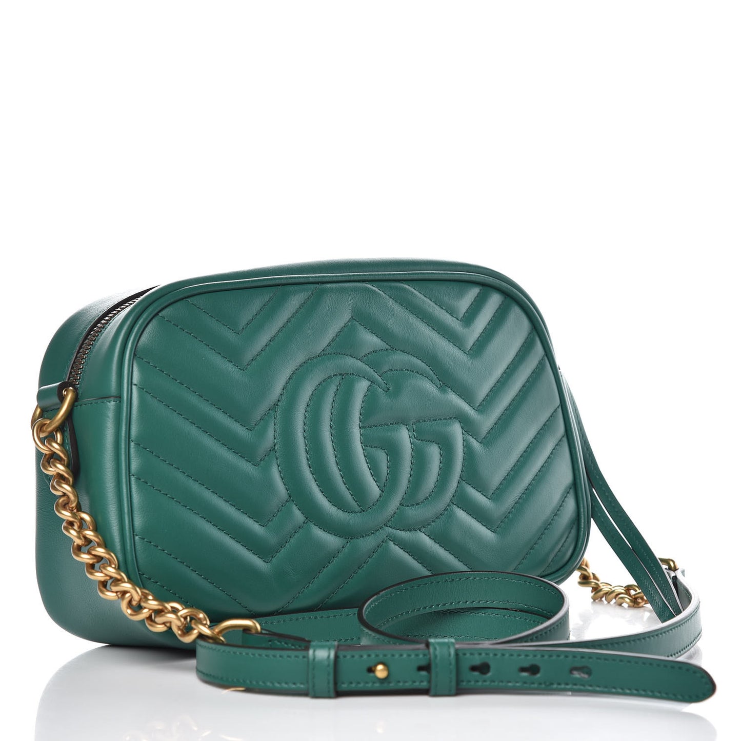 Calfskin Matelasse Small GG Marmont Chain Shoulder Bag Emerald Green
