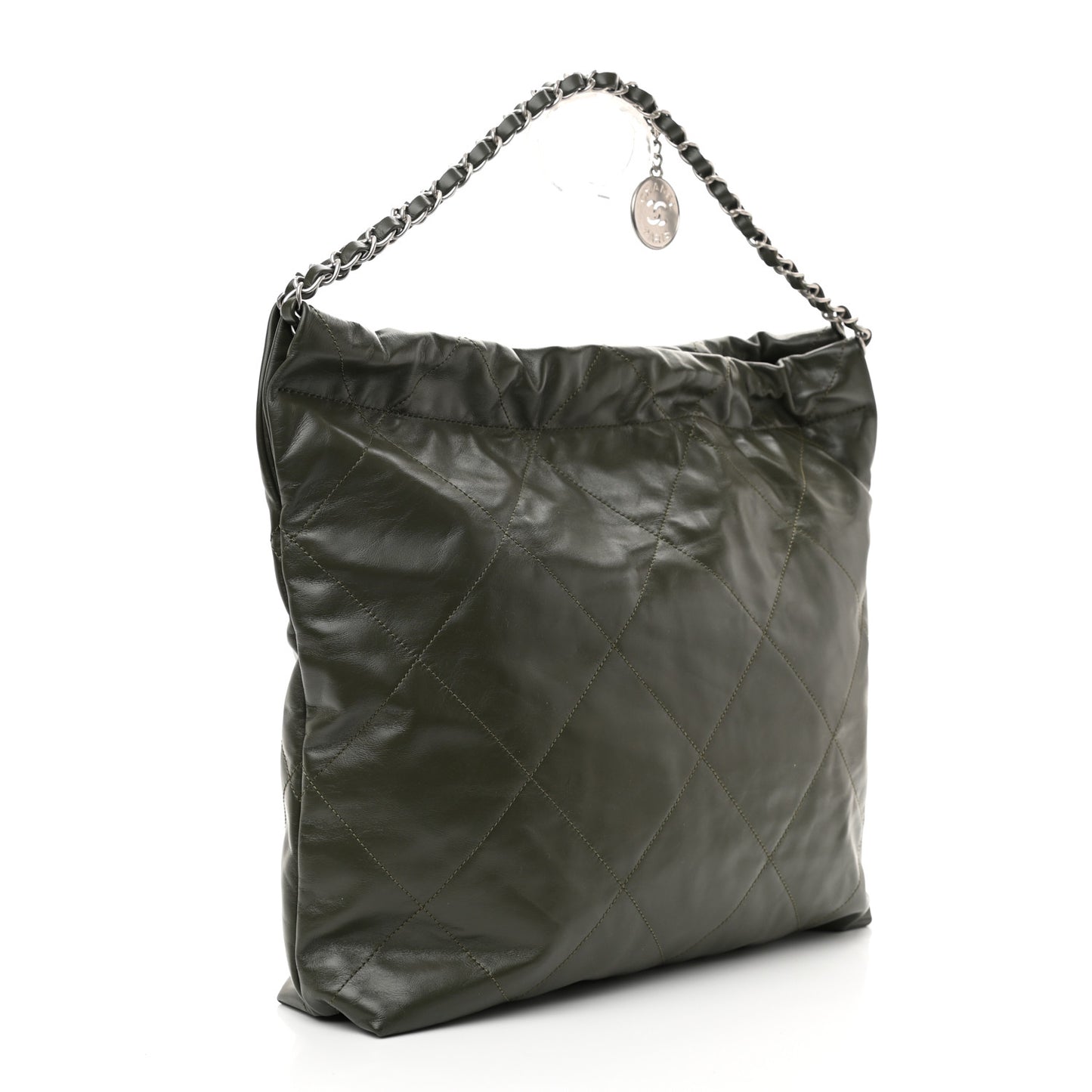 Shiny Calfskin Quilted Chanel 22 Khaki