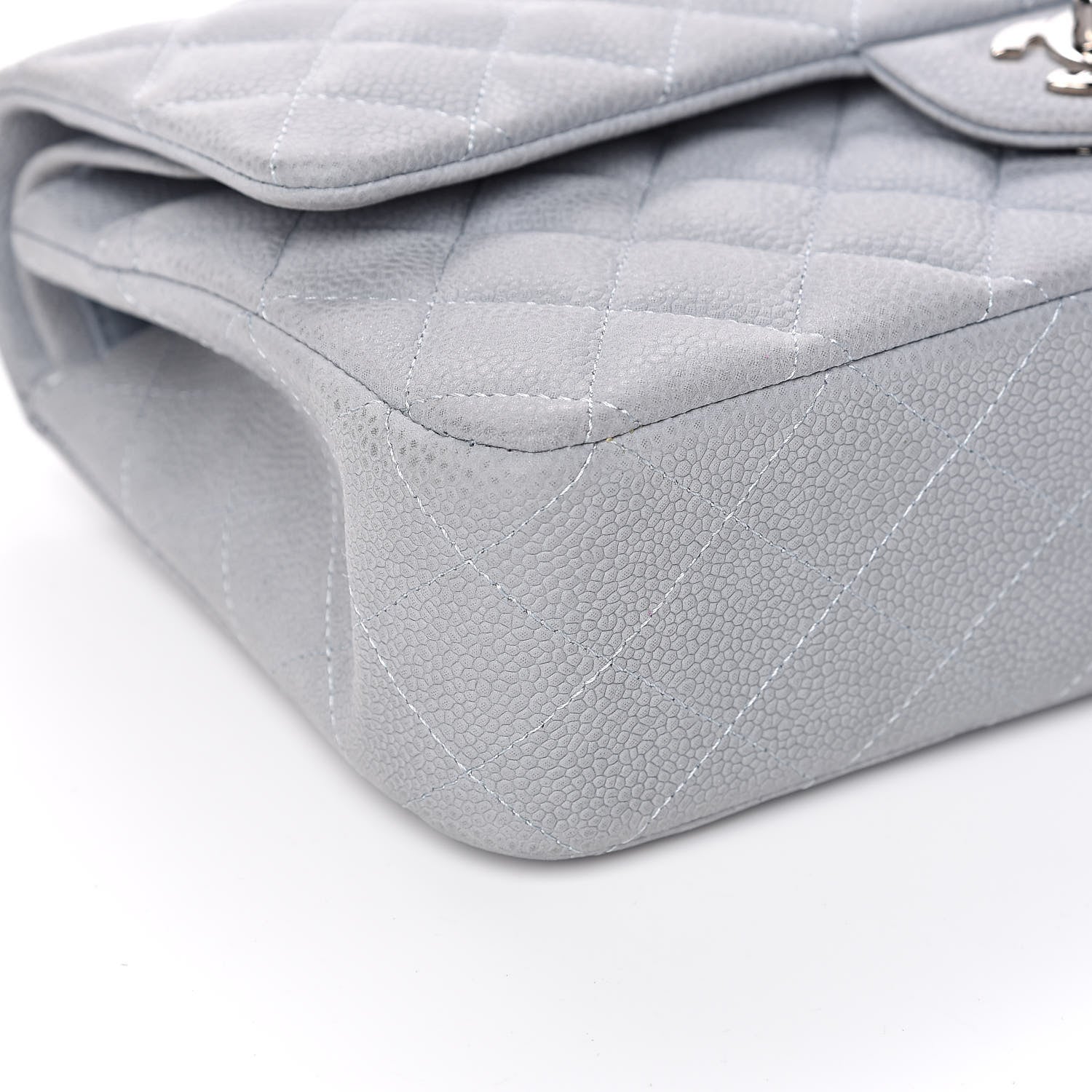Chanel Iridescent Caviar Quilted Medium Double Flap Light Grey 8 of 14