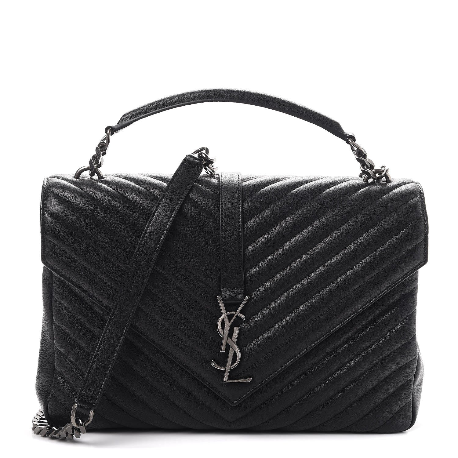 Saint Laurent Sheepskin Matelasse Chevron Monogram Large College Satchel Black 1 of 9