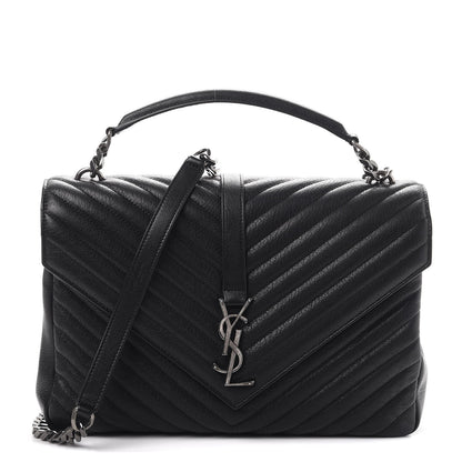 Saint Laurent Sheepskin Matelasse Chevron Monogram Large College Satchel Black 1 of 9