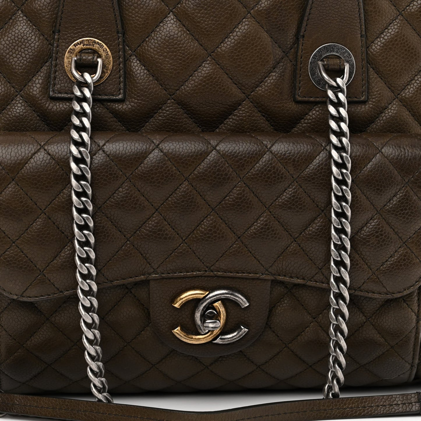 Caviar Quilted Large Casual Pocket Tote Khaki