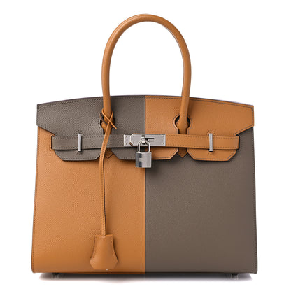 Hermes Epsom Casaque Birkin Sellier 30 Etoupe Sesame Bleu Indigo 1 of 9