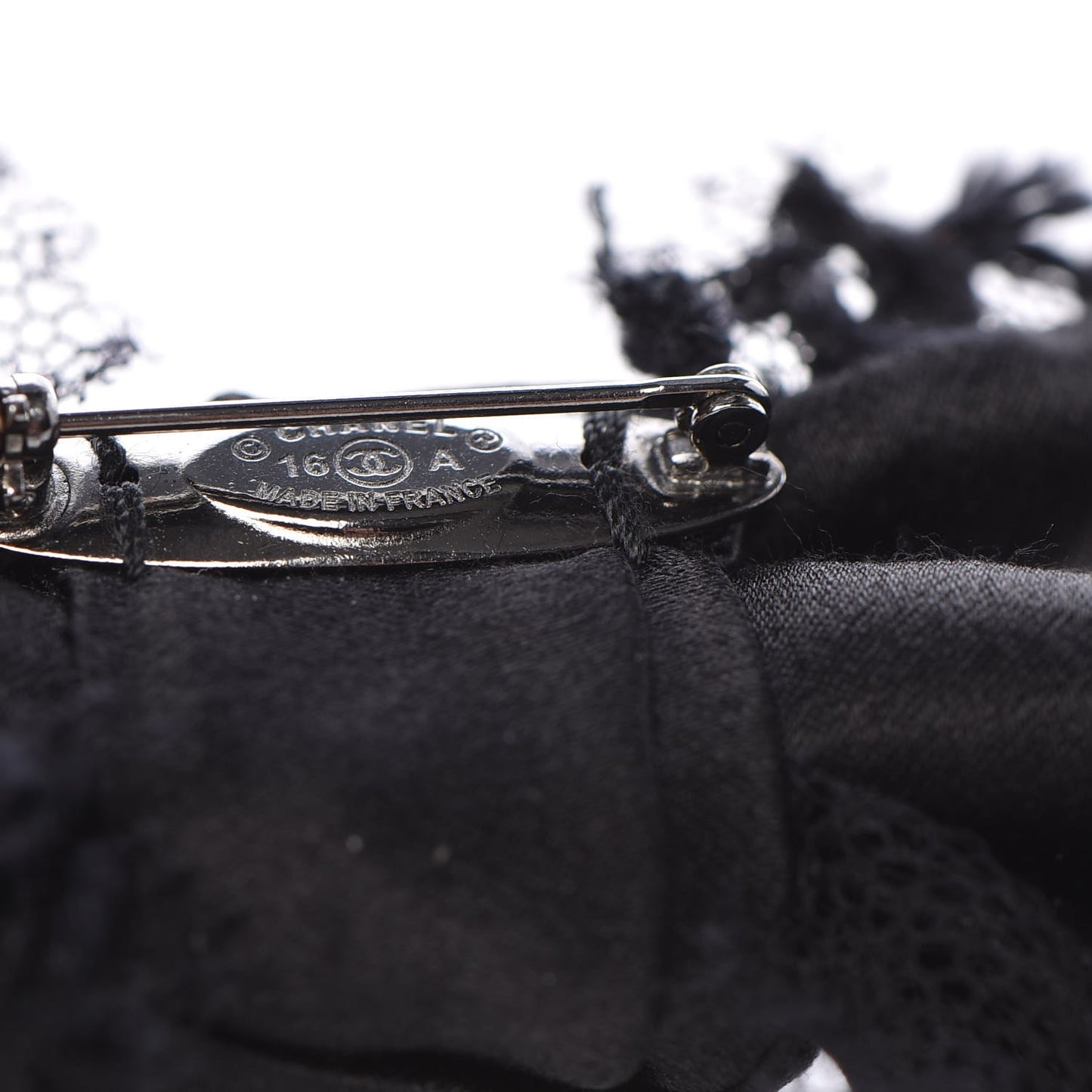 Satin Lace CC Bow Brooch Black