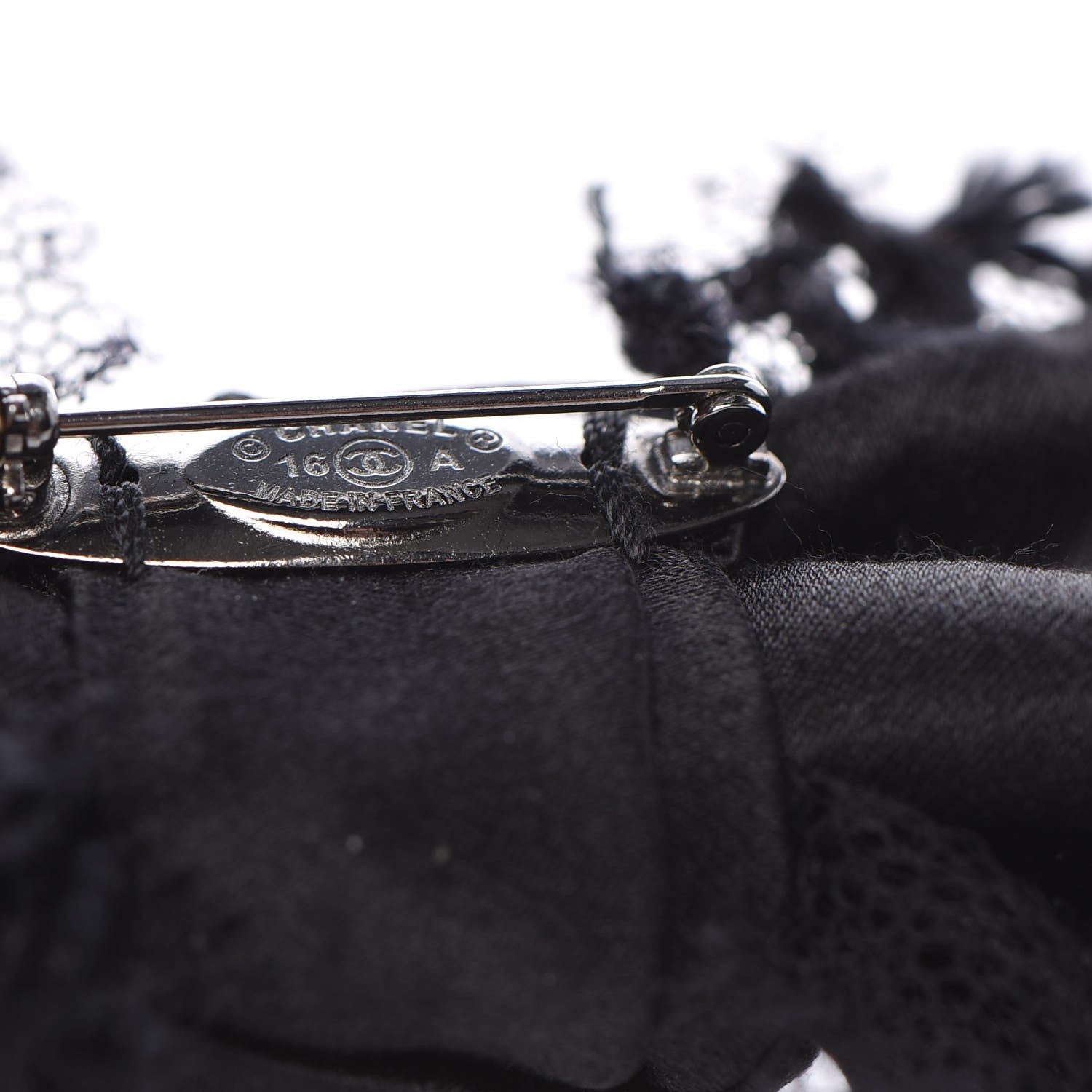Chanel Satin Lace CC Bow Brooch Black 4 of 5