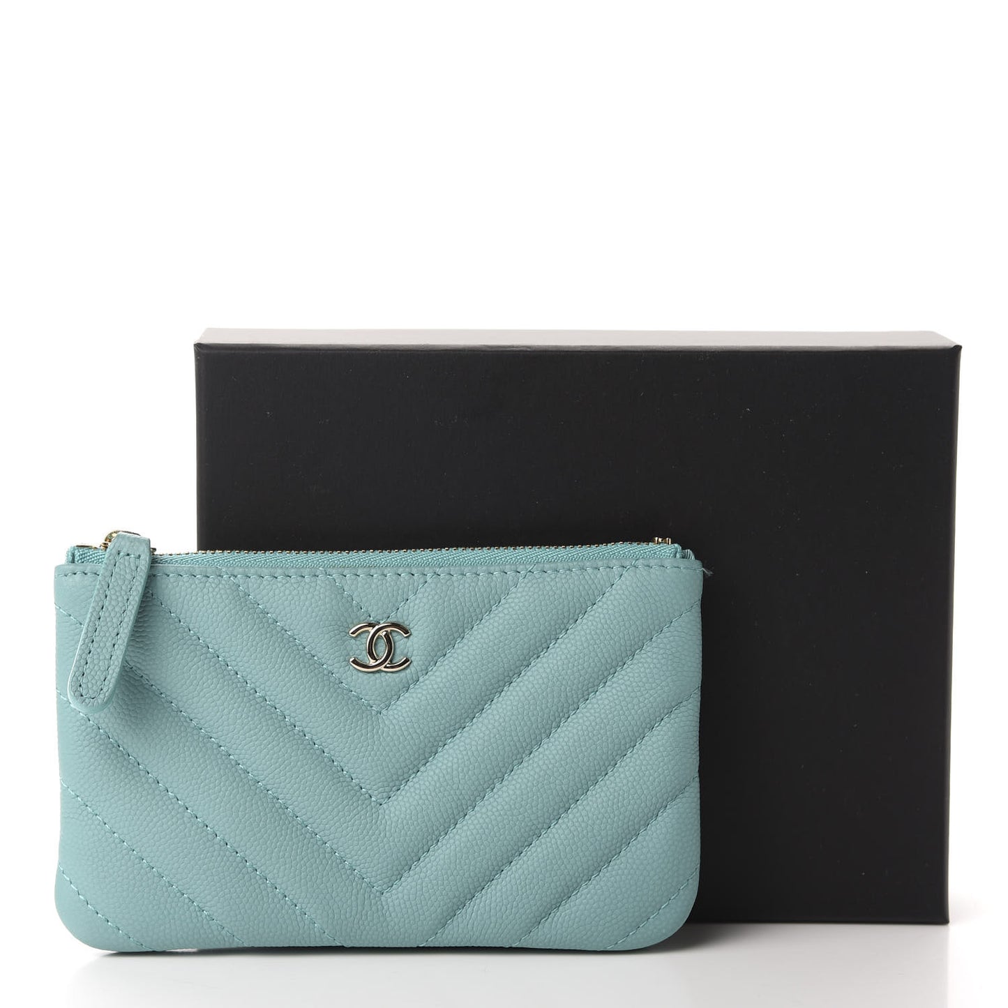 Caviar Chevron Quilted Small Cosmetic Case Green