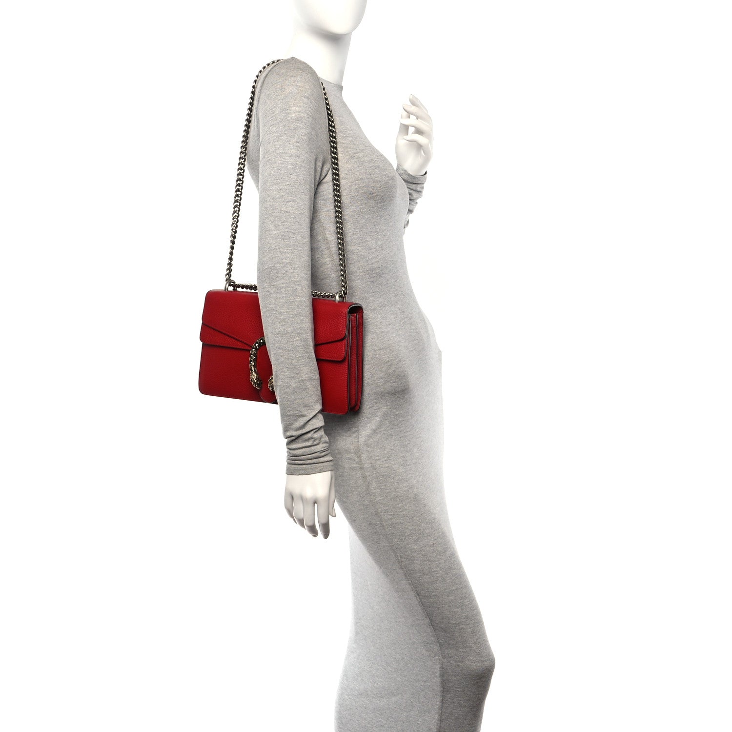 Gucci Dollar Calfskin Swarovski Crystal Small Dionysus Shoulder Bag Hibiscus Red 2 of 10