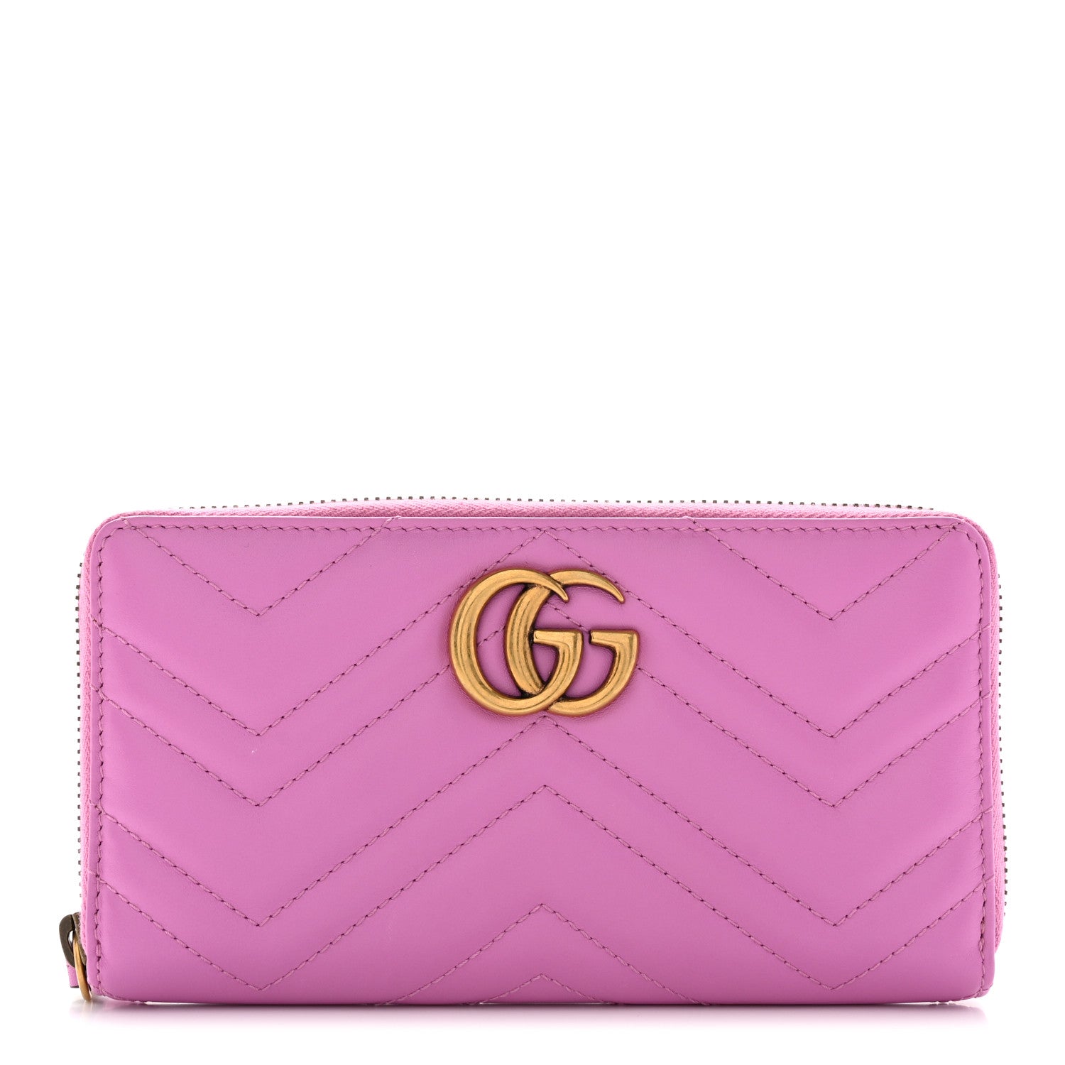 Gucci Calfskin Matelasse GG Marmont Zip Around Wallet Candy Mousse 1 of 9