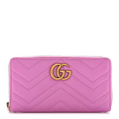 Gucci Calfskin Matelasse GG Marmont Zip Around Wallet Candy Mousse 1 of 9