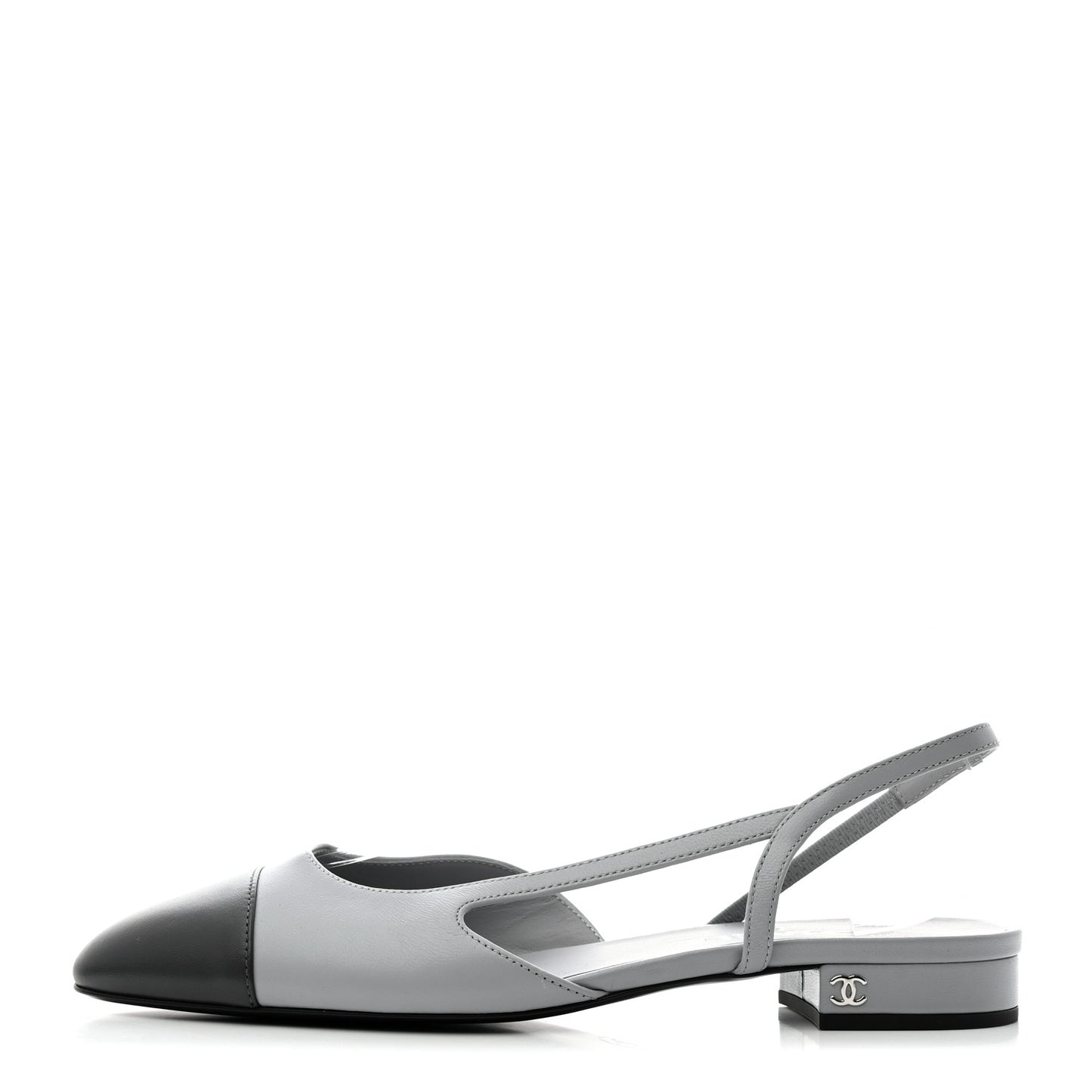 Lambskin Cap Toe CC Slingback Sandals 39.5 Grey