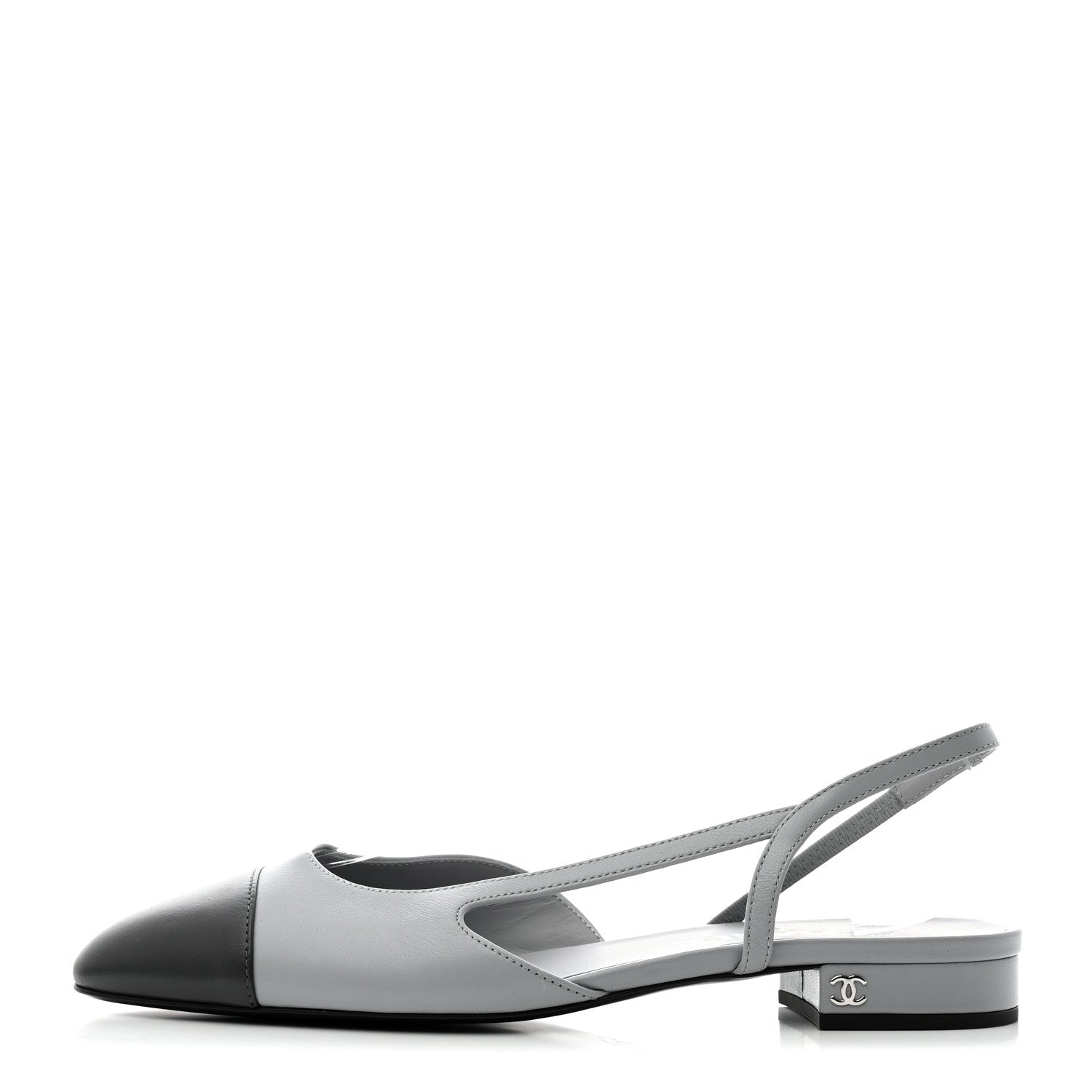 Chanel Lambskin Cap Toe CC Slingback Sandals 39.5 Grey 1 of 8