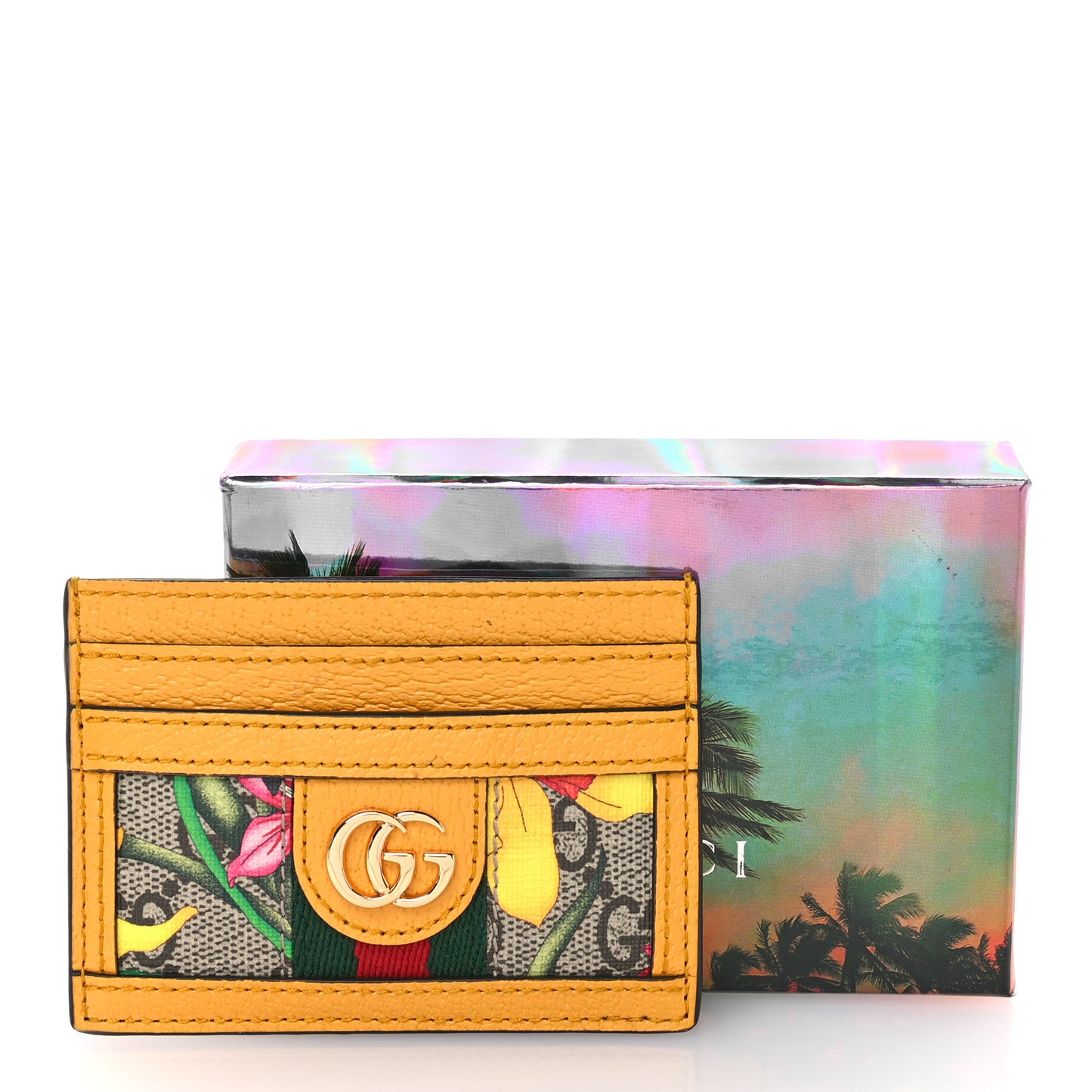 GG Supreme Monogram Flora Web Ophidia Card Holder Beige Multicolor Crop