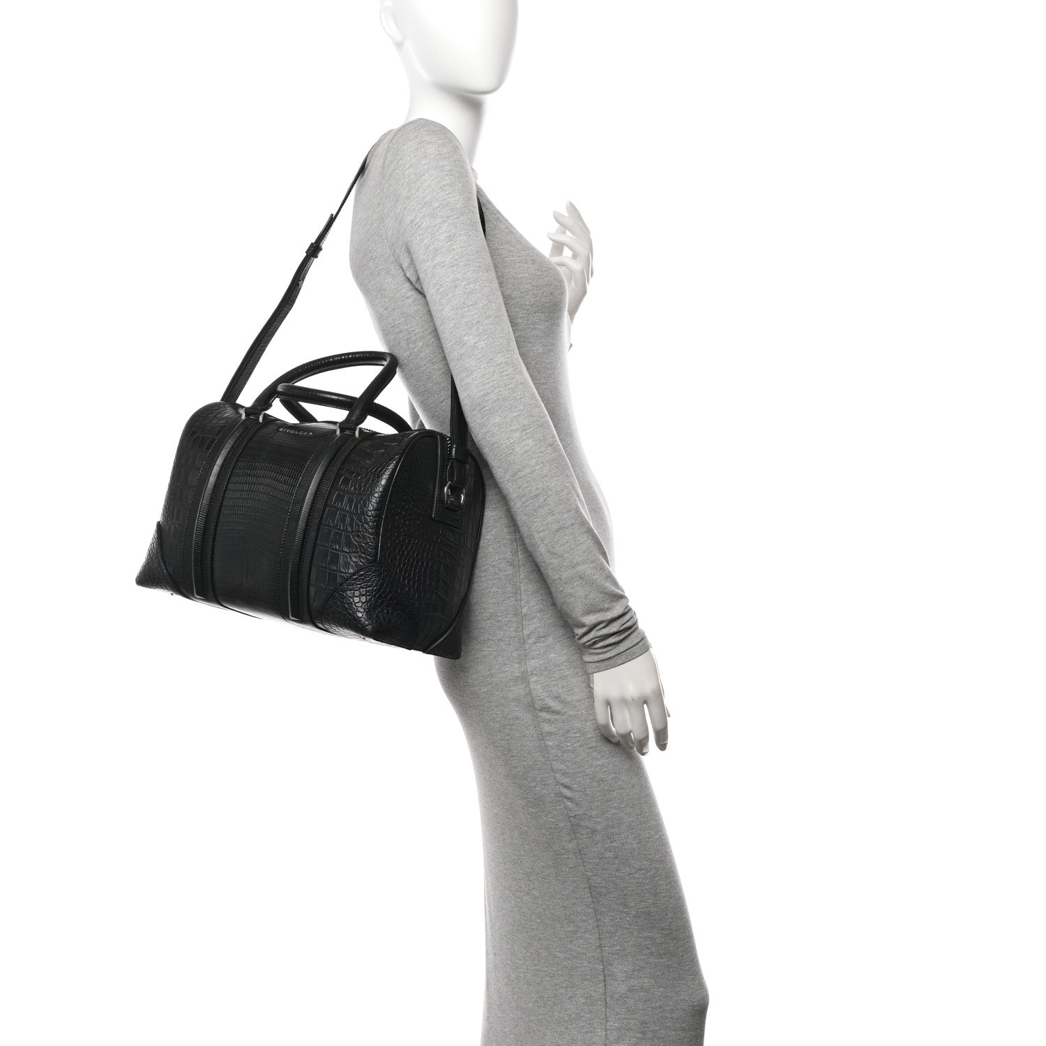 Givenchy Calfskin Crocodile Embossed Medium Lucrezia Black 2 of 14