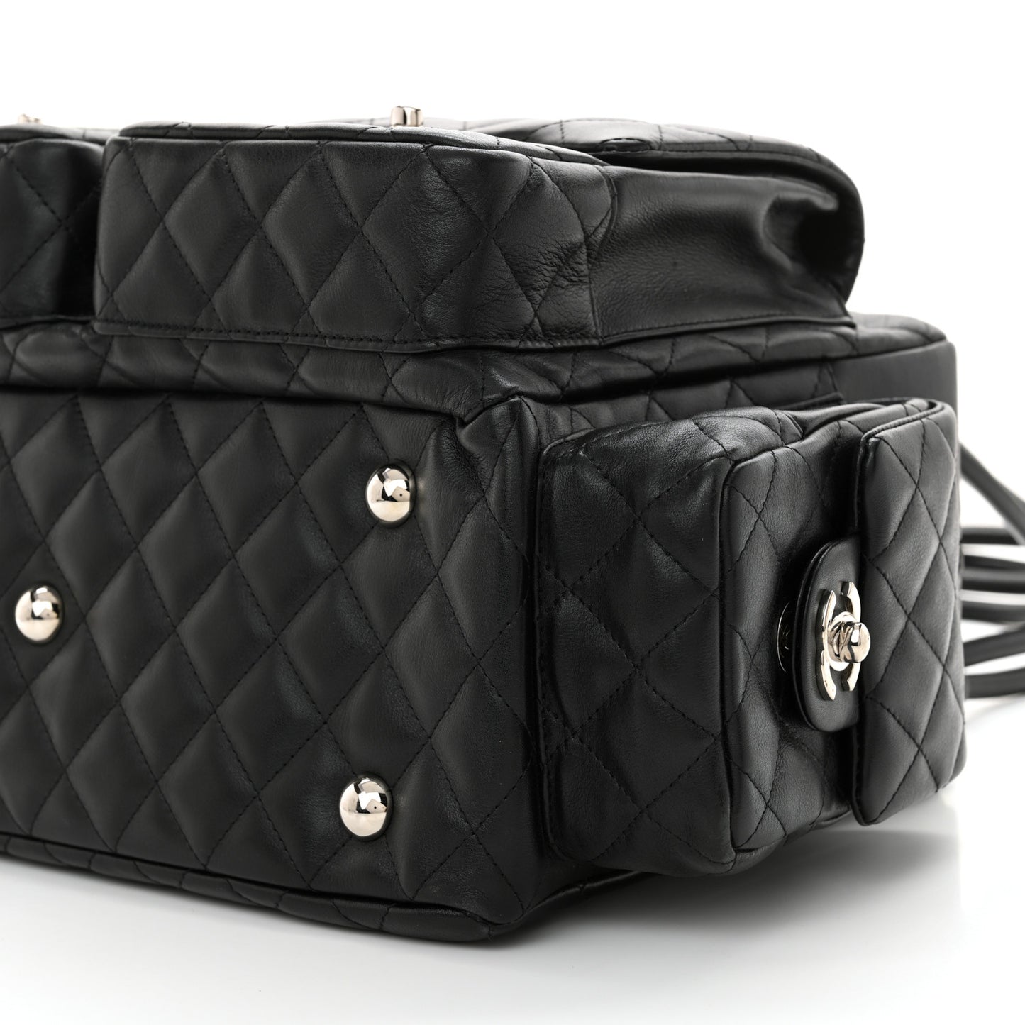 Calfskin Quilted Large Cambon Multipocket Reporter Black White