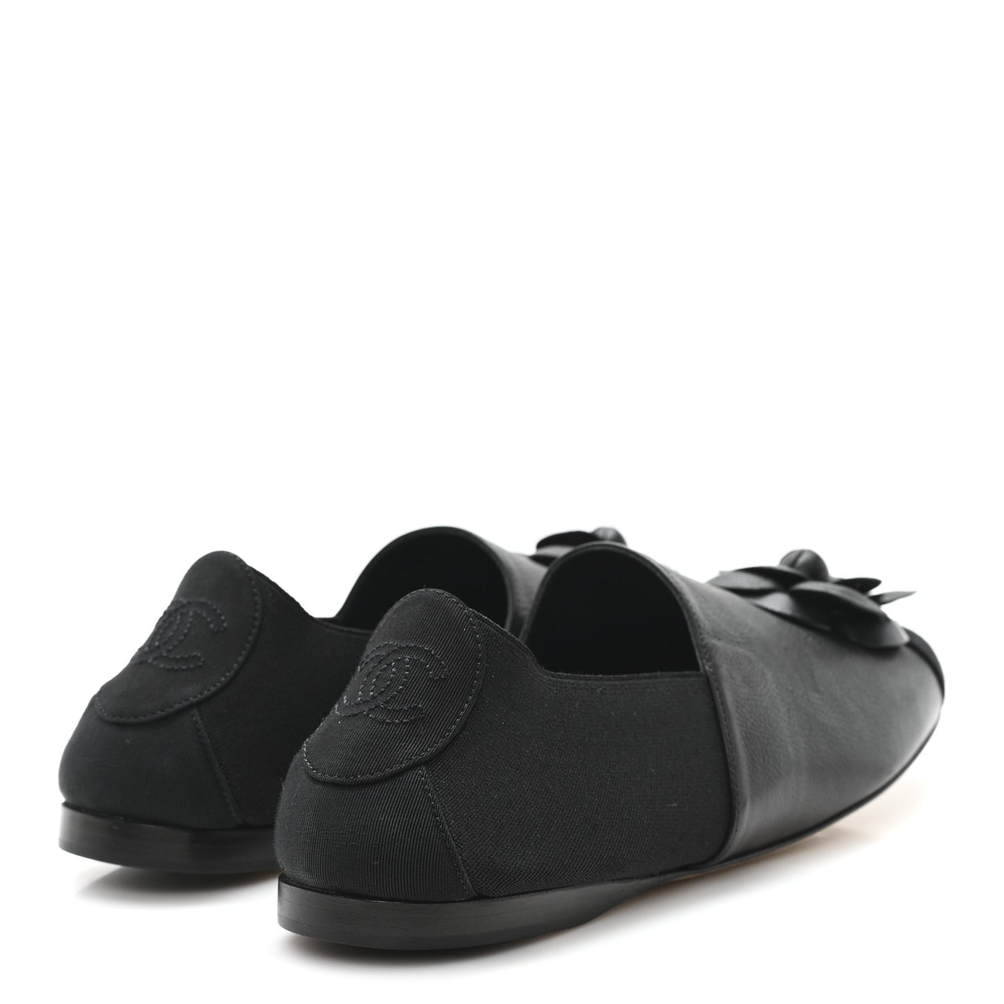 Calfskin Grosgrain Camellia Mocassin Loafers 41 Black