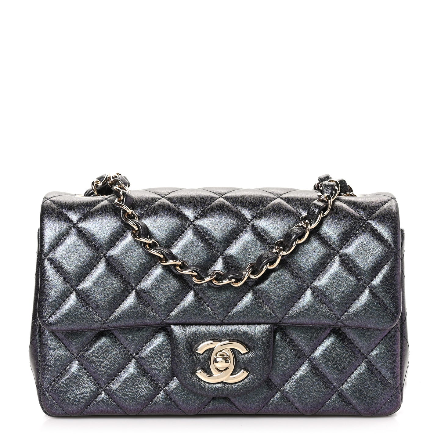 Iridescent Lambskin Quilted Mini Rectangular Flap Black