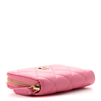 Chanel Lambskin Quilted Zip Around Coin Purse Wallet Pink Yellow 4 of 8