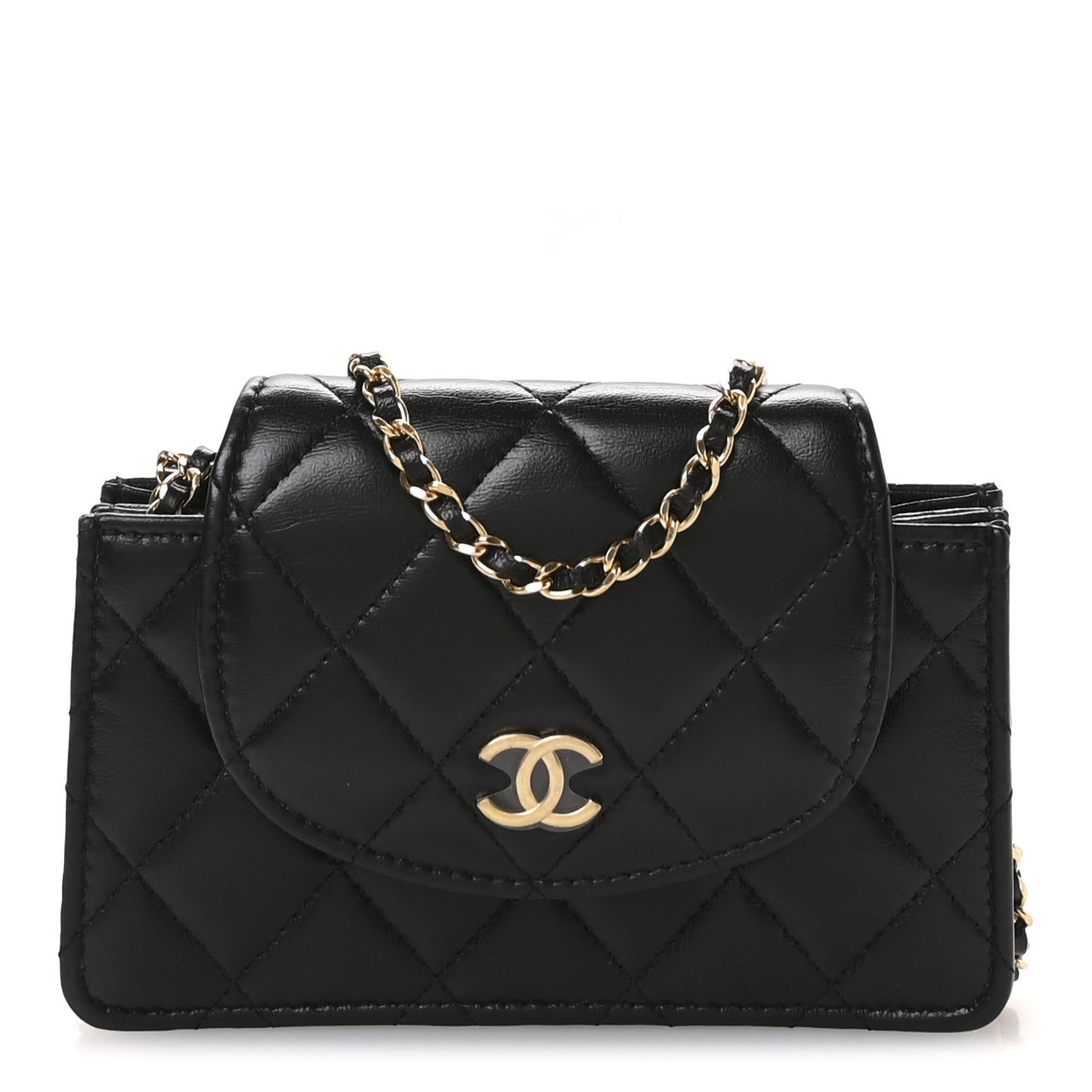 Lambskin Quilted Phone Holder Flap Black