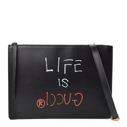 Gucci Calfskin is Life Print Messenger Bag Black 1 of 10