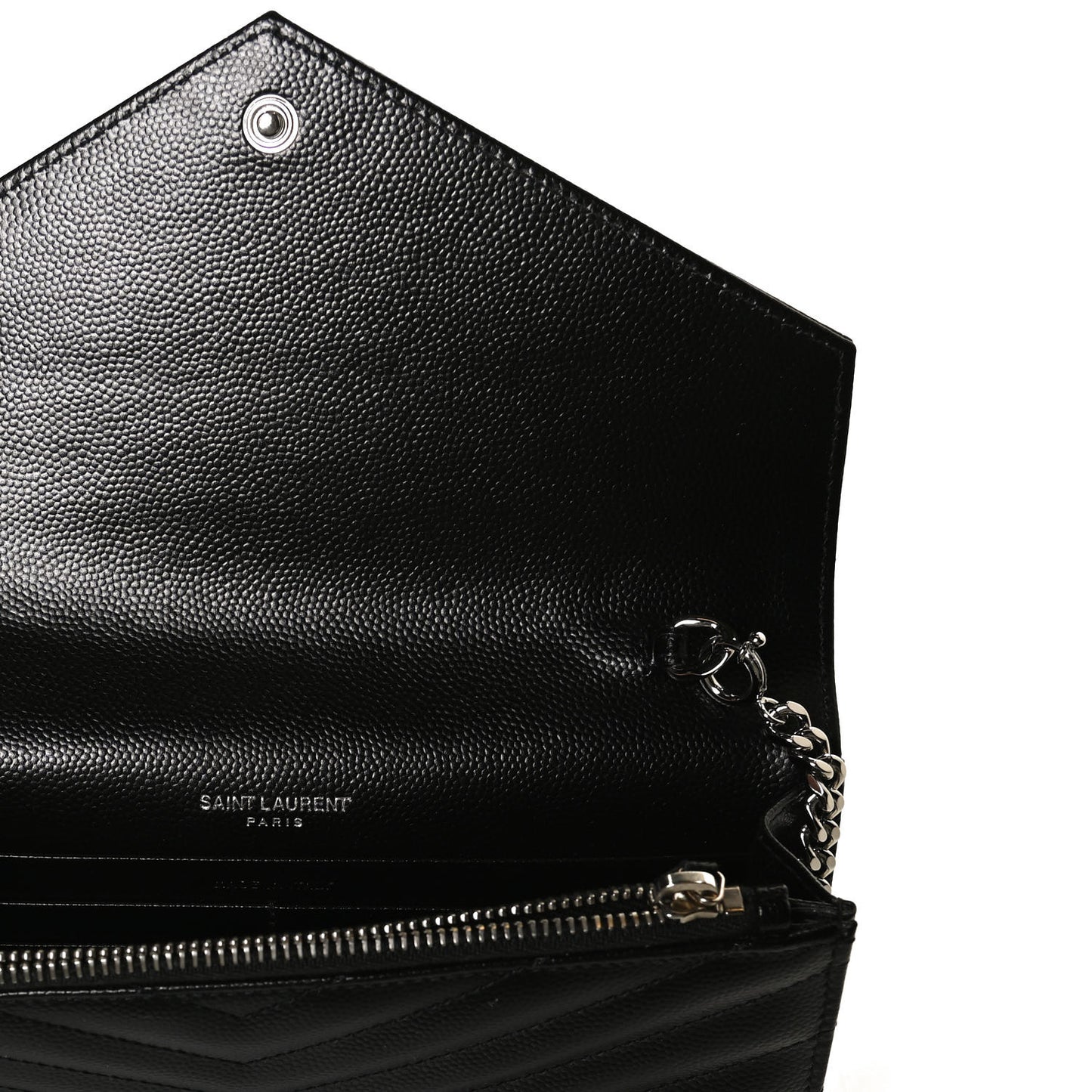 Grain De Poudre Matelasse Chevron Monogram Envelope Chain Wallet Black