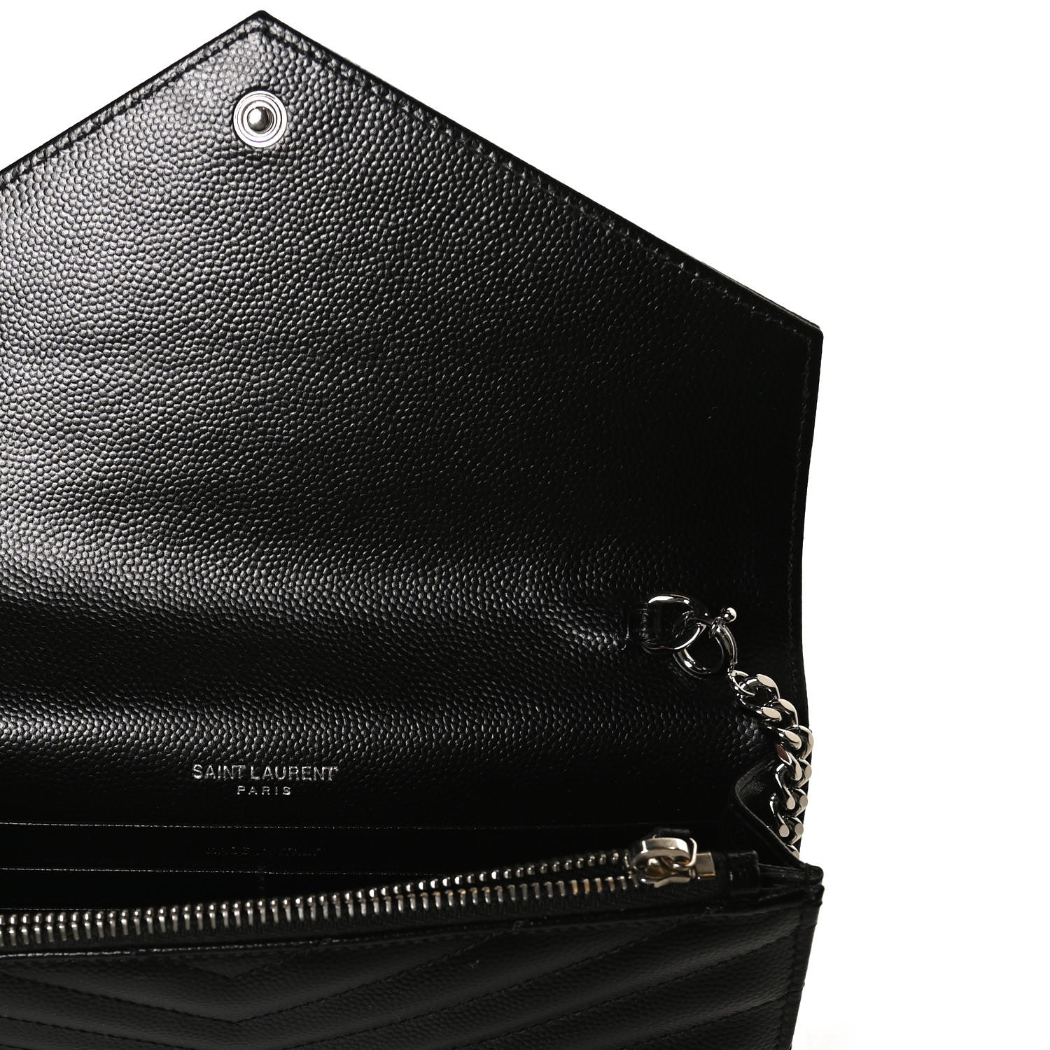 Saint Laurent Grain De Poudre Matelasse Chevron Monogram Envelope Chain Wallet Black 6 of 12