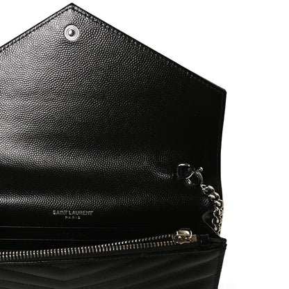 Saint Laurent Grain De Poudre Matelasse Chevron Monogram Envelope Chain Wallet Black 6 of 12