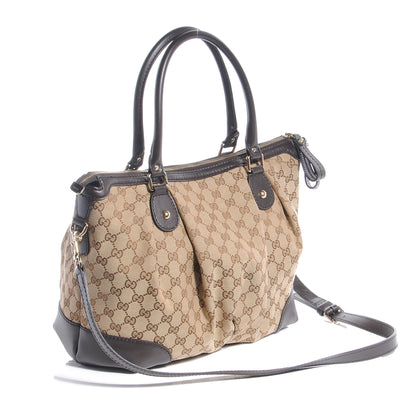 Gucci Monogram Large Sukey Top Handle Bag Beige Dark Brown 3 of 7