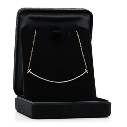 Tiffany 18K Yellow Gold Diamond Large T Smile Pendant Necklace 5 of 5