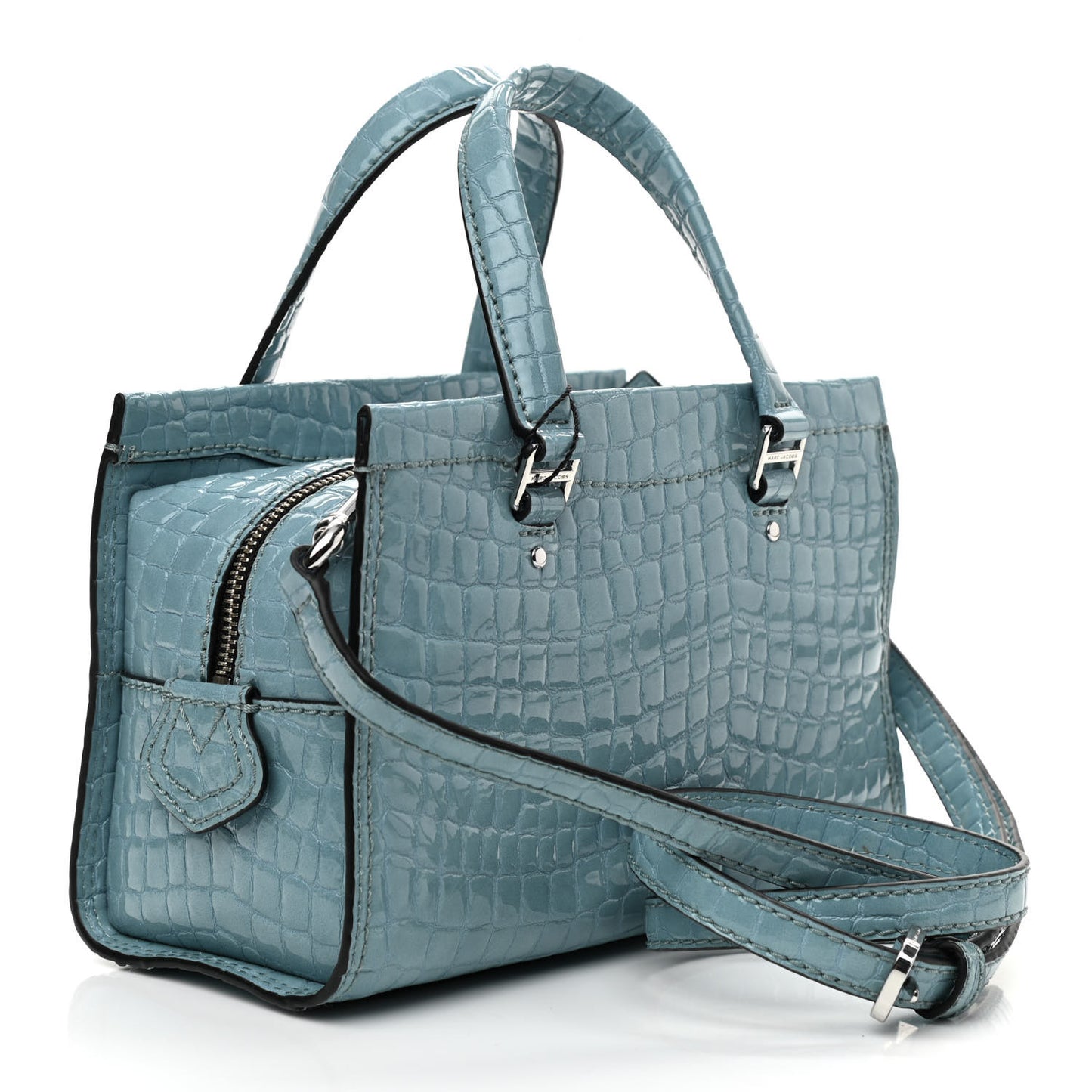 Calfskin Crocodile Embossed Stone Blue