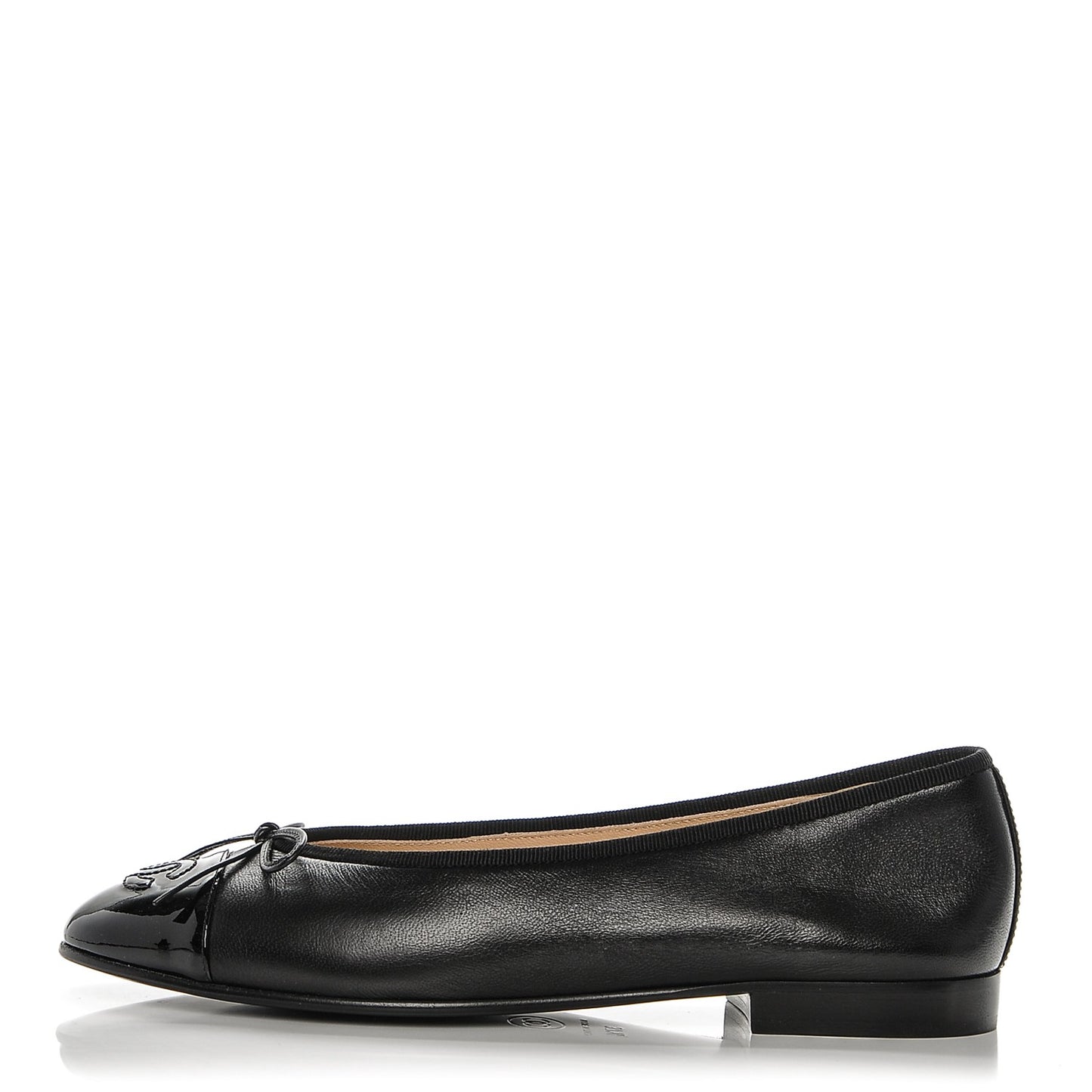 Lambskin Patent Cap Toe Ballerina Flats 37.5 Black
