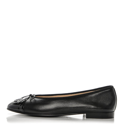 Chanel Lambskin Patent Cap Toe Ballerina Flats 37.5 Black 1 of 6