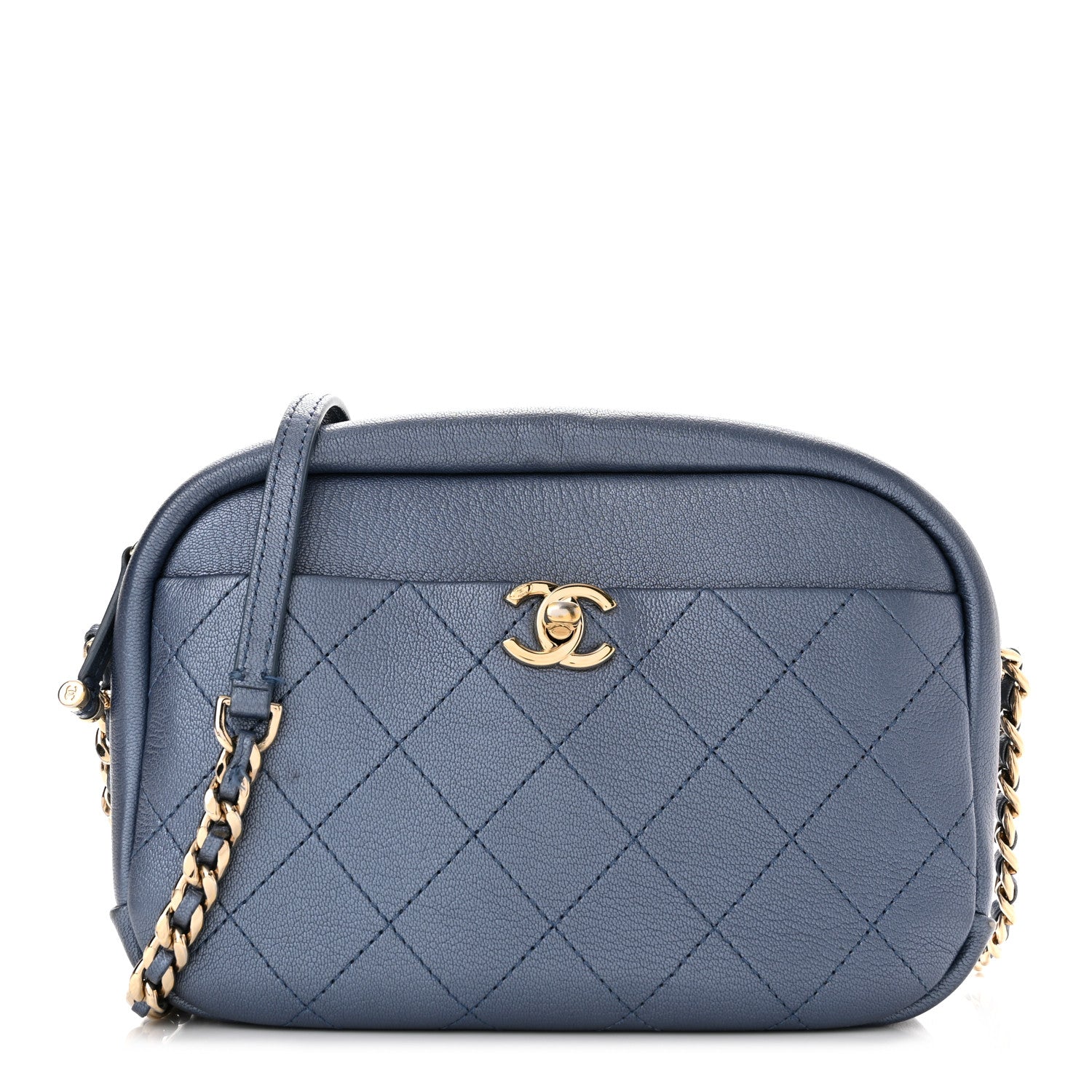 Chanel Metallic Goatskin Quilted Medium Casual Trip Camera Case Blue 1 of 11