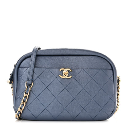 Chanel Metallic Goatskin Quilted Medium Casual Trip Camera Case Blue 1 of 11