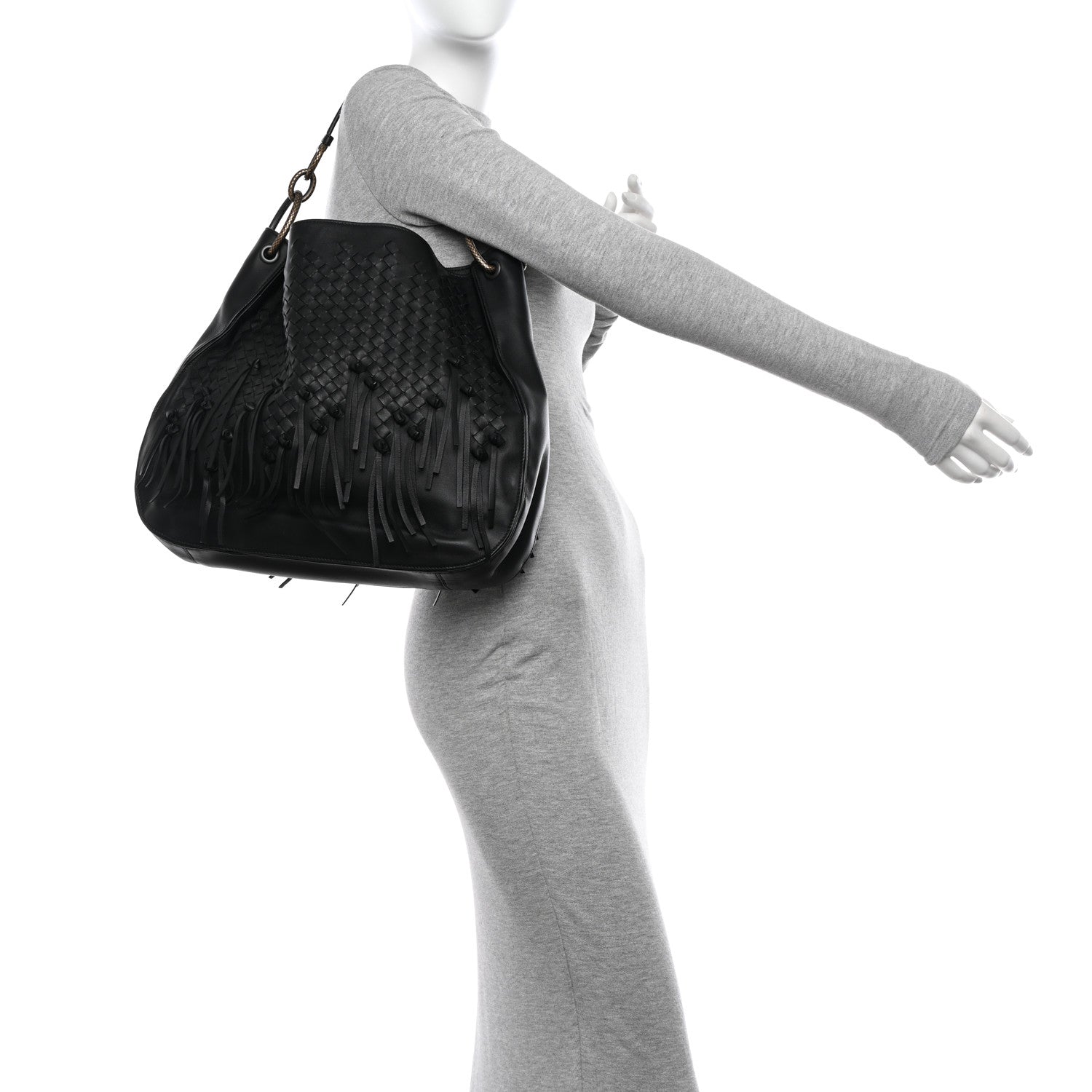 Bottega Veneta Nappa Intrecciato Fringe Brio Loop Hobo Black 2 of 11