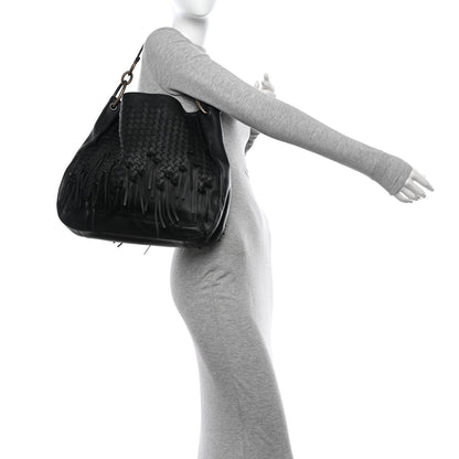 Bottega Veneta Nappa Intrecciato Fringe Brio Loop Hobo Black 2 of 11