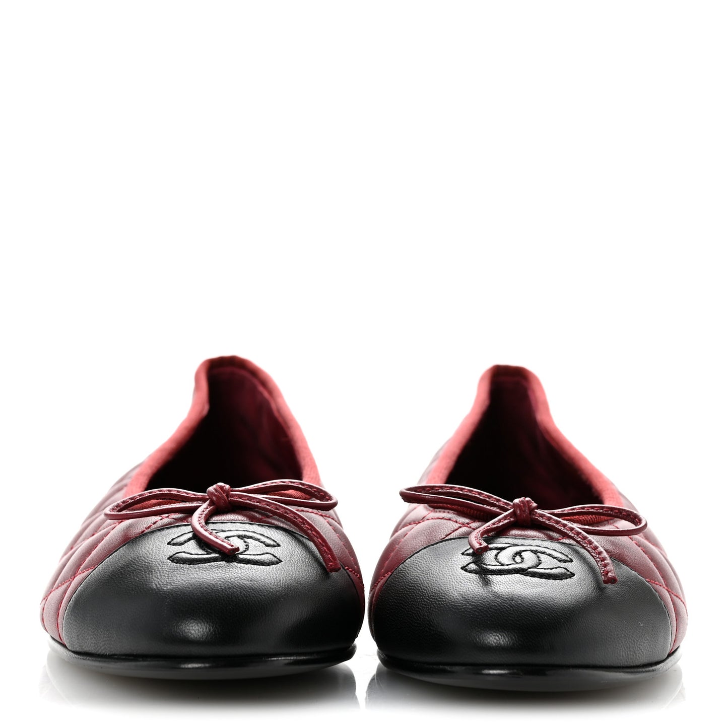 Lambskin Quilted CC Cap Toe Ballerina Flats 39 Burgundy Black