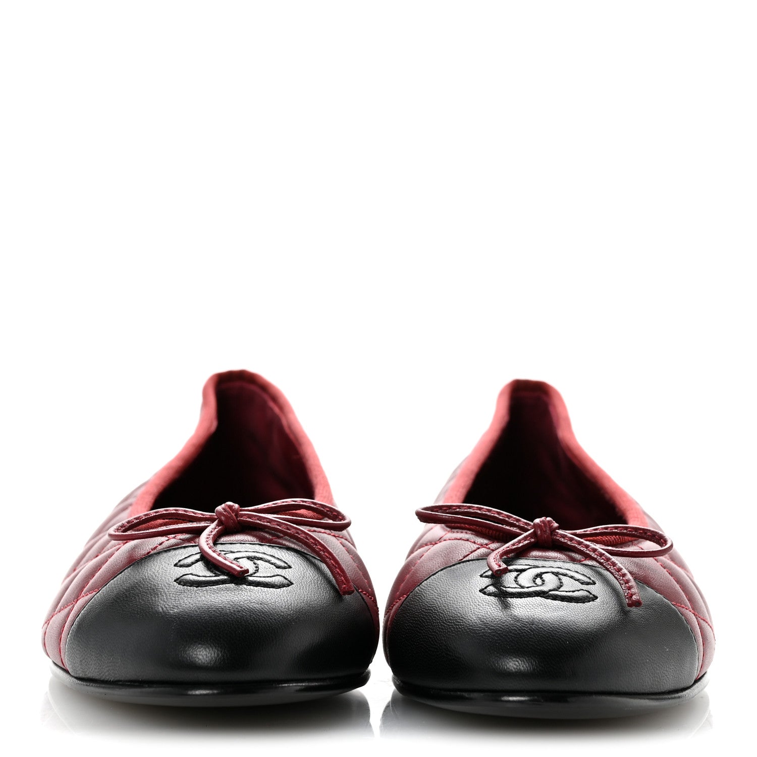 Chanel Lambskin Quilted CC Cap Toe Ballerina Flats 39 Burgundy Black 3 of 9